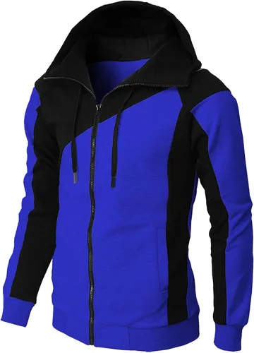 Vista 3 de Sudaderas con cremallera completa para hombre, bloque de color, algodón, con capucha, grandes y altas, cálidas, ligeras, casuales, básicas
