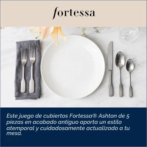 Vista 4 de FORTESSA Ashton - Cubiertos de acero inoxidable 18/10, ajuste de lugar de 5 piezas con cuchillo, tenedores y cucharas (servicio para 1), apto
