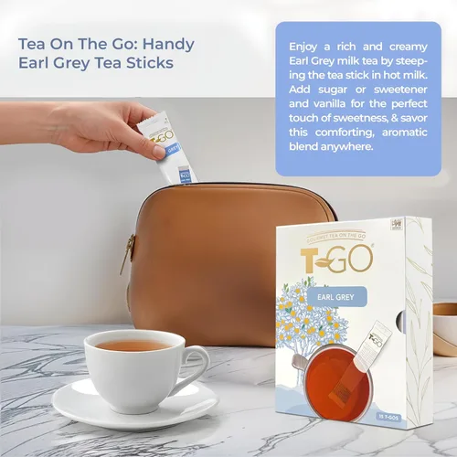 Vista 7 de T-GO Earl Grey - Bolsas de té negro de Ceilán para cómodas varillas de agitación con cafeína de todo el tiempo, 15 palitos de té favoritos