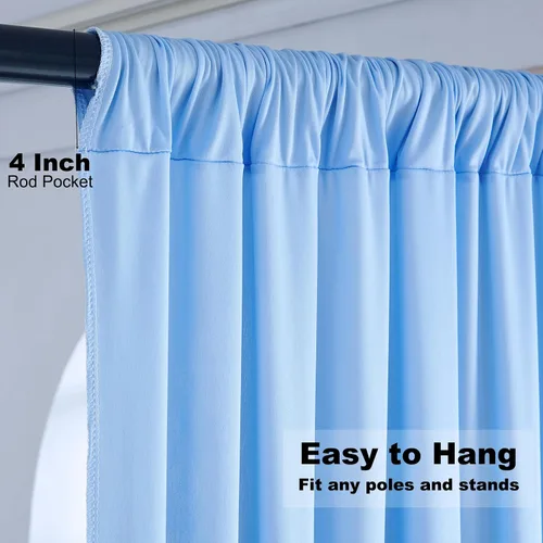Vista 4 de Cortina de fondo de 20 pies × 8 pies sin arrugas azul bebé para fiesta de cumpleaños de niño, 4 paneles de 5 × 8 pies de poliéster azul suave