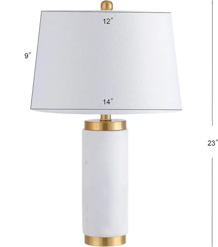 Vista 6 de JONATHAN Y Lámpara de mesa LED de mármol blanco/latón dorado de 23 pulgadas, lámpara de columna moderna contemporánea con pantalla de tambor de lino