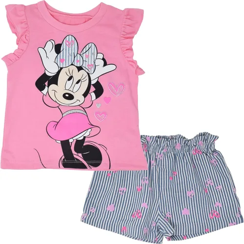 Vista 60 de Disney Minnie Mouse - Conjunto de camiseta floral arcoíris y pantalones cortos de cambray, tallas de bebé a niño grande (12 meses - 14-16)
