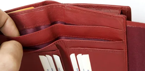 Vista 4 de Cartera de cuero genuino rojo oscuro Hmt con forro de tela, Rojo oscuro, Classic