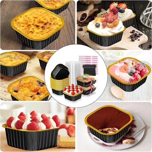 Vista 7 de Paquete de 40 mini moldes para pasteles de 10 onzas con tapas Negro