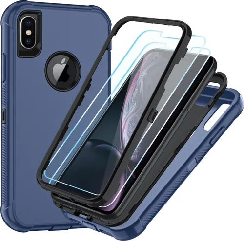 Vista 22 de SunStory Funda compatible con iPhone Xs/X con protector de pantalla HD, 3 capas de alta resistencia de cuerpo completo, funda protectora híbrida 3