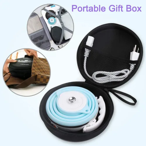 Vista 8 de Hervidor de Viaje Mejorado, ShineMe Silicona de Grado Alimenticio de Doble Voltaje 110-220V, Ultradelgado, Portátil, con Taza, Adaptador Universal
