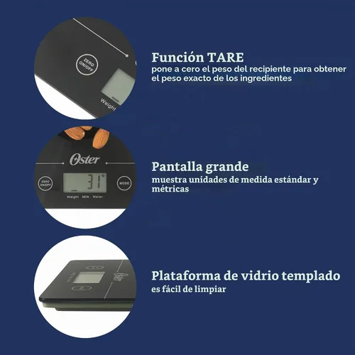 Vista 4 de Oster Gridley - Báscula digital de cocina, báscula de alimentos de alta precisión de 11 libras con pantalla LCD, función de tara, medición de gramos