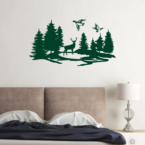 Vista 3 de Vinilo adhesivo para pared, diseño de silueta de patos, ciervos, bosque, caza, hobby, decoración grande (g8643), color negro