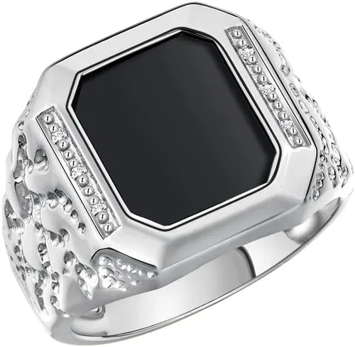Vista 3 de Rylos Anillos para hombre con diamantes y ónix negro, ojo de tigre, azul, verde o rojo de cuarzo en estilo pepita de diseño, anillos únicos de plata