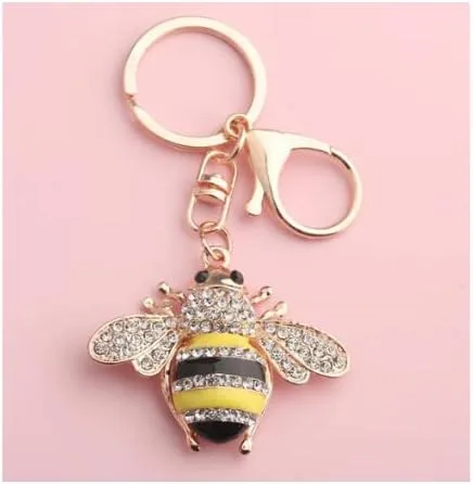Vista 5 de tenghong2021 Llavero de abeja brillante con diamantes de imitación y abejorro, llavero de animal para bolso, monedero, cartera, Gris