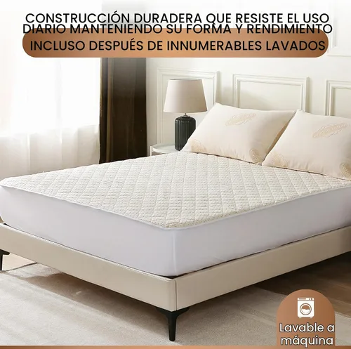 Vista 8 de Protector de colchón acolchado de algodón orgánico de lujo, tamaño individual, almohadilla impermeable y transpirable de 380 GSM, funda ajustable