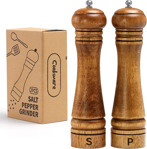 Vista 12 de Molinillo de sal y pimienta de madera, molinillo de sal y pimienta, cocteleras de madera de roble con molinillos de cerámica ajustables, 8 pulgadas