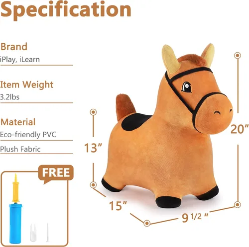 Vista 7 de Hopping Horse, iPlay, iLearn caballo saltarín, inflable, juguetes de felpa de caballo para cabalgar, con bomba (marrón)