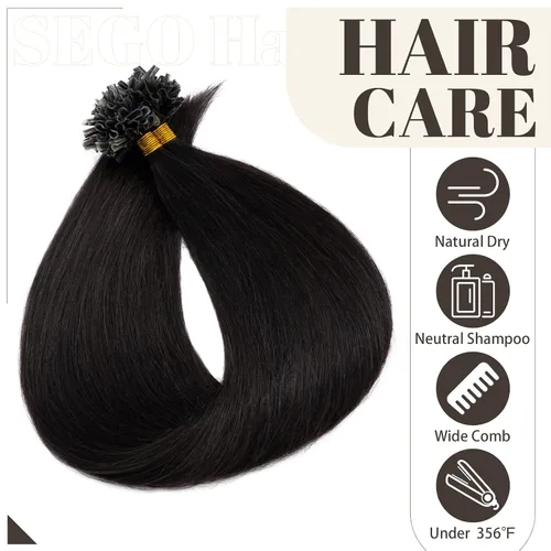 Vista 117 de SEGO Extensiones de cabello humano con micro cuentas, extensiones de cabello humano con micro bucle, lacio, natural, fusión fría, 1.76 oz/paquete