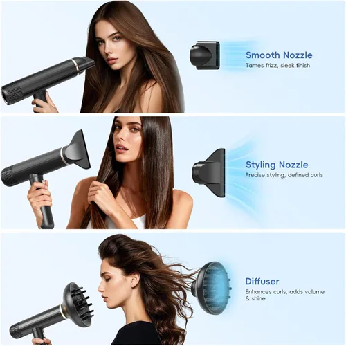 Vista 4 de Nicebay Secador de Pelo Iónico con Difusor para Cabello Rizado, Motor Sin Escobillas de Alta Velocidad de 1600W y 110000RPM para Secado Rápido