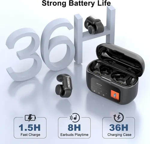 Vista 6 de LOBKIN Auriculares abiertos con clip, inalámbricos Bluetooth 5.4, adaptativos, cómodos, con micrófono, 4 GB de almacenamiento, ligeros, IPX5