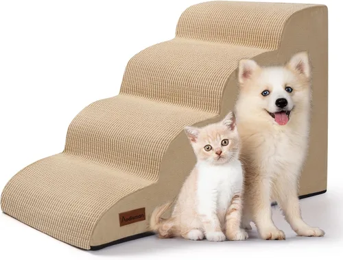 Vista 32 de Aodisman Escaleras para perros y gatos pequeños,Rampa para mascotas de 3 Beige
