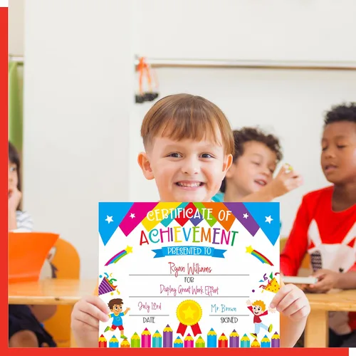 Vista 5 de 40 piezas de diploma preescolar, certificado de logro en 2 diseños, colorido certificado de premios, suministros escolares para niños, estudiantes