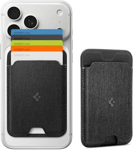 Vista 15 de Spigen para Billetera MagSafe, Sostiene 2 Tarjetas, MagFit Compatible con Modelos iPhone 17/16/15/14/13/12, Serie Pixel 10, Fundas MagSafe Pu Negro