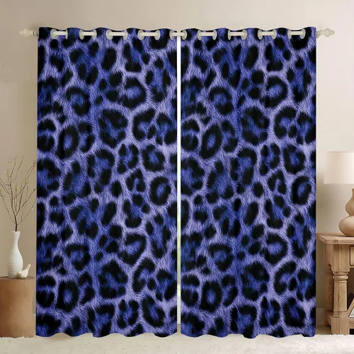 Vista 27 de Feelyou Purple Leopard Print Blackout Curtains Black Wild Safari Darkening Drapes for Bedroom Living Room Decor Cheetah Fur Wildlife Thermal