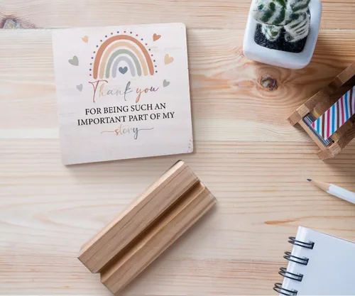 Vista 4 de Placa de madera con soporte de madera, con texto en inglés "Thank You for Being such an Important Part of My Story", letrero de madera para Multi1