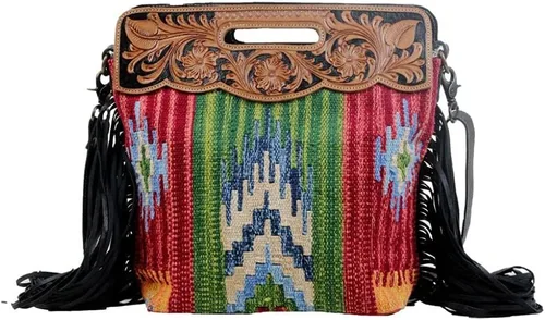 Vista 3 de Myra Bag Jardin S-3057 - Bolsa de mano de algodón y piel reciclada, Varios