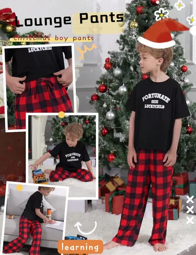 Vista 3 de Ekouaer Pantalones de pijama para niños, paquete de 3 pantalones de dormir suaves con cintura elástica para niños, pantalones de pijama a cuadros