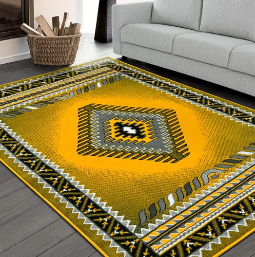 Vista 9 de HR Runner - Alfombra tradicional con cubierta de suelo, color amarillo, gris y negro