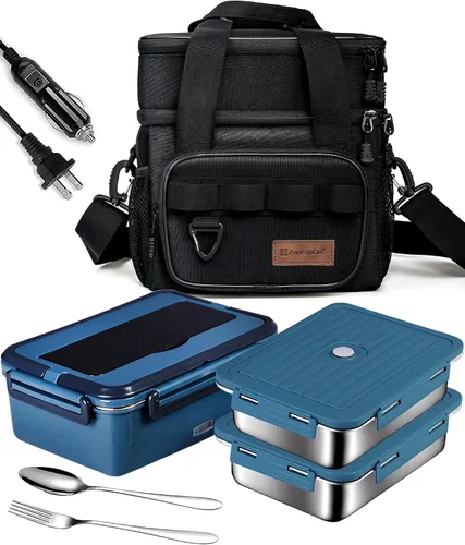Vista 7 de Fiambrera Eléctrica Calentadora de Alimentos para Hombres Adultos, 3 en 1 Fiambreras con Calefacción para Coche Camión Trabajo Viaje con Bolsa