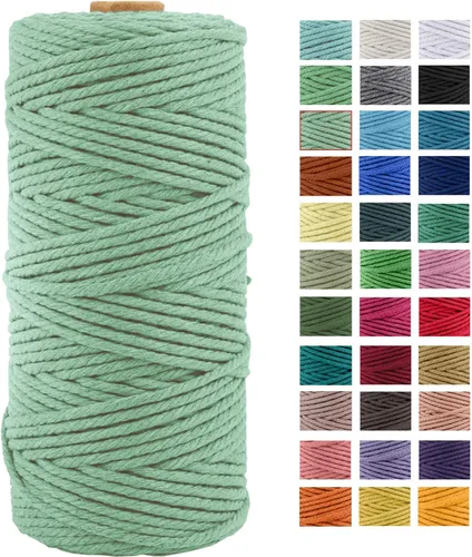 Vista 35 de Cordón de macramé de algodón natural grueso de 3mm x 109 yardas, cuerda de algodón trenzado de 4 hebras para macramé suave de color natural hecho a