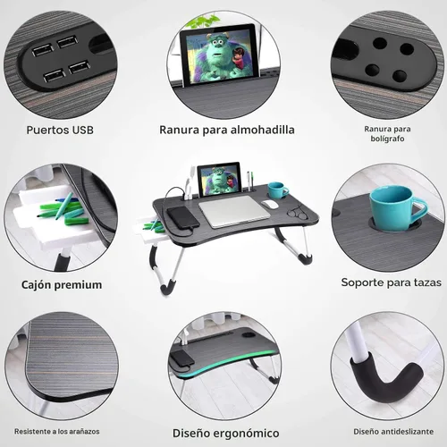 Vista 5 de Slendor Escritorio de cama para portátil y escritura con almacenamiento Negro