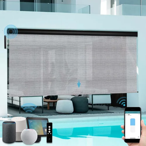 Vista 9 de SmartWings Persianas motorizadas para patio, persianas enrollables para exteriores, para porche, impermeables, funcionan con Alexa Google, motor