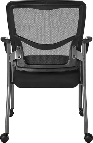 Vista 5 de Office Star ProGrid Silla apilable de lujo para visitantes con respaldo transpirable y asiento de soporte lumbar acolchado, con ruedas rodantes