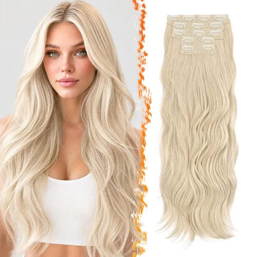 Vista 15 de BARSDAR 24 Inch Synthetic Layered Loose Wavy Black Clip in Hair Extensions