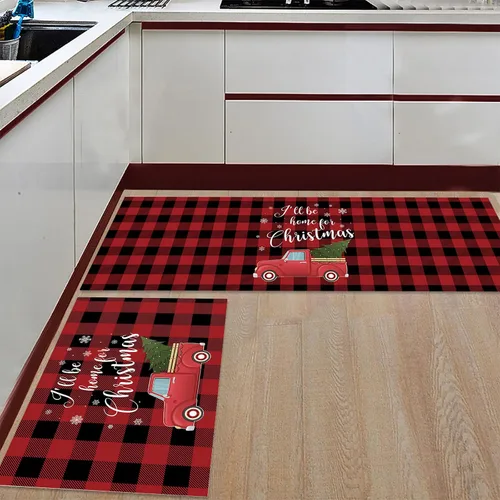 Vista 10 de Libaoge Juego de 2 alfombras y tapetes de cocina de invierno de Navidad para Año Nuevo, diseño abstracto de copo de nieve, alce azul, tapete
