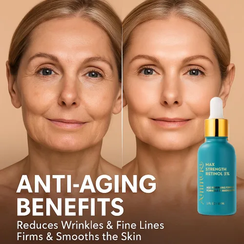 Vista 8 de Ammuri Suero de retinol al 5% (máx), suero de retinol de alta resistencia para la cara, fórmula antienvejecimiento, suero facial para mujeres