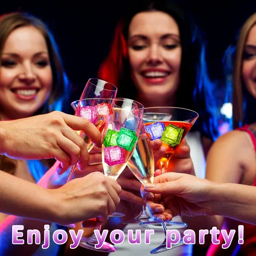 Vista 5 de 12 cubos de hielo iluminados para bebidas, cubitos de hielo LED impermeables, sensor de líquidos, cubos de hielo reutilizables, cubos de hielo que