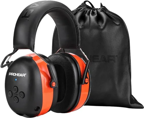 Vista 11 de PROHEAR Auriculares de protección auditiva Bluetooth 5.0 037 con batería recargable de 1100 mAh, 25 dB NRR de reducción de ruido con tiempo de negro