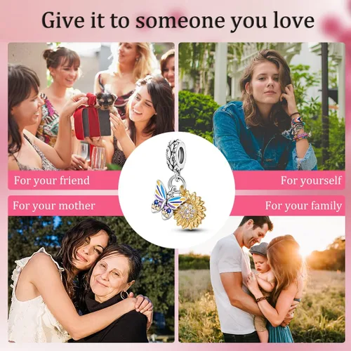 Vista 6 de Hapour Abalorios de plata de ley 925 aptos para pulseras de dije, dije de corazón de sol para mascotas, pulsera y collar, cuentas de joyería