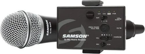Vista 3 de Samson Go Mic - Sistema inalámbrico digital móvil con micrófono de mano dinámico Q8/transmisor con paquete de garantía extendida