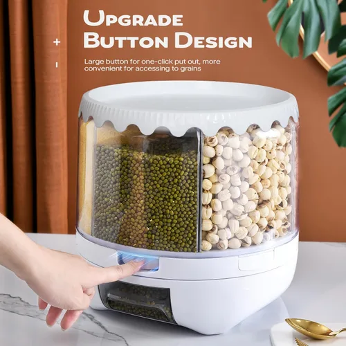 Vista 2 de Dispensador de Granos Slow Slog, Contenedor de Almacenamiento Giratorio de 360°, Dispensador de Alimentos de 6 Rejillas con Tapa Sellada