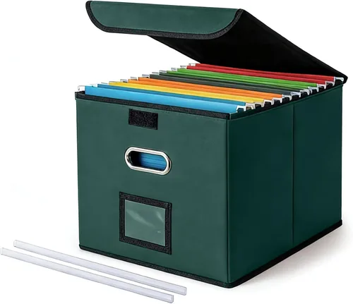 Vista 9 de Cajón Organizador de Archivos CADONO con Tapa, Organizador de Carpetas de Archivos Plegable con Deslizador de Plástico, Caja de Carpetas de Archivos