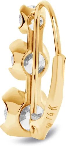 Vista 5 de 14K Solid Gold Earrings Round Cut Leverback 3-Stone "Trilogy" Cubic Zirconia Basket Setting 2.0 CTW, Diamond Equivalent With Gift Box