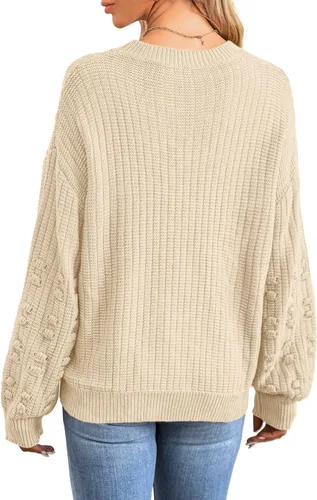 Vista 4 de WIHOLL Suéteres para mujer, de manga larga, de punto grueso, con cuello redondo