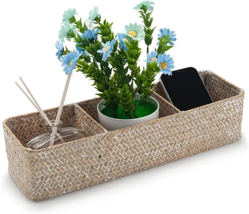 Vista 5 de Almacenamiento de hierba marina para baño, cesta tejida de mimbre (14.6 x 4.7 x 3.1 pulgadas)