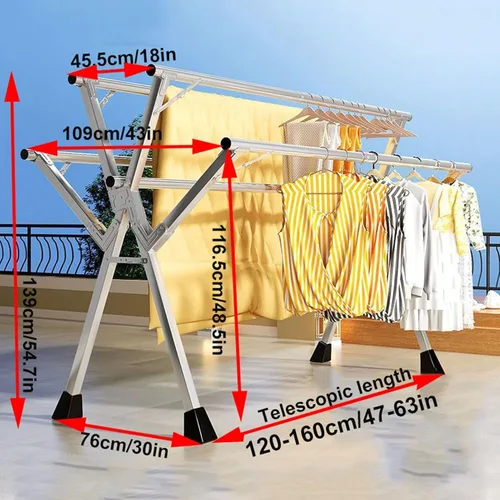 Vista 2 de Foldable Portable Clothes Drying Rack, 79Ft Stainless Steel Garment Dryer for Indoor & Outdoor Use, Space-Saving Adjustable Laundry Rack