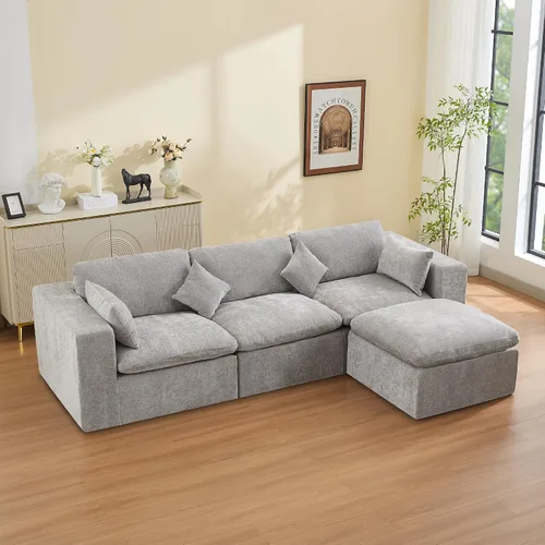 Vista 56 de WUTUTUEE Otomana Cloud de 33.5 pulgadas para sofá modular, cómodo reposapiés tapizado de felpilla con espuma viscoelástica, embalaje totalmente