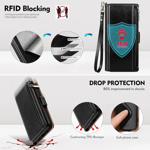 Vista 5 de Antsturdy Funda compatible con Samsung Galaxy S23 FE 5G con tarjetero para mujeres y hombres, funda de teléfono con bloqueo RFID, funda protectora