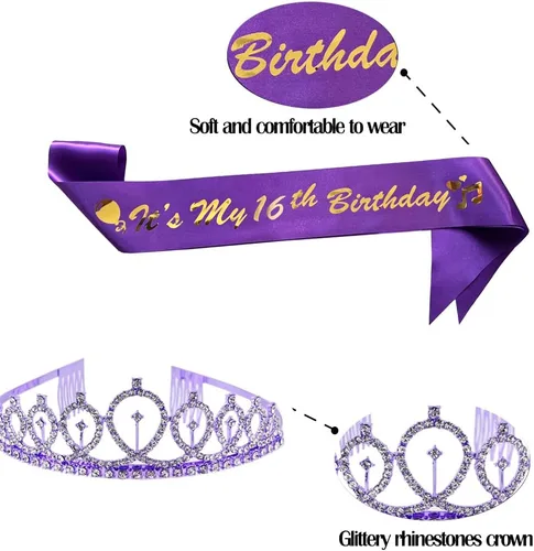 Vista 2 de Coronas de cumpleaños para mujer It's My 5th Sash and Tiara Corona de cumpleaños para mujeres, decoraciones de fiesta