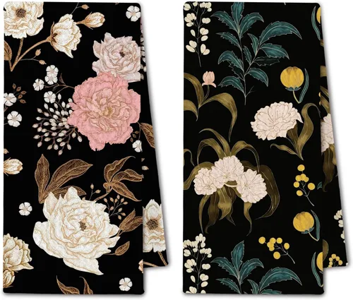 Vista 8 de Toallas de cocina abstractas bohemias, color beige y negro, Groovy 70, estilo botánico, retro, paño de secado para cocina, toallas de mano modernas